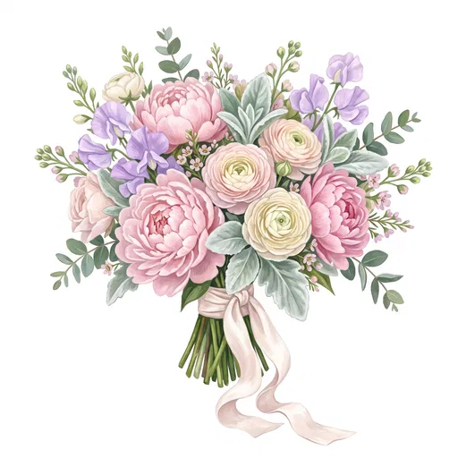 Pastel Gouache Bridal Flower Bouquet Clipart