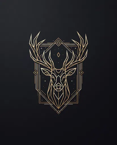 Geometric Gold Stag Head Crest Emblem