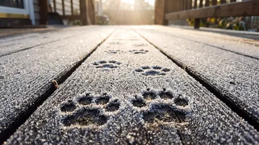 Cat Paw Prints in Morning Frost