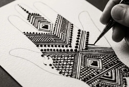 Monochrome Geometric Henna Pattern on Paper