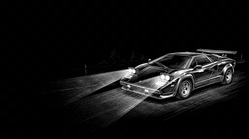 Retro Sports Car Scratchboard Night Drawing