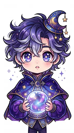 Chibi Mystic Guardian Holding Crystal Orb