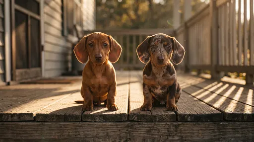 Two Dachshund Puppies on Porch