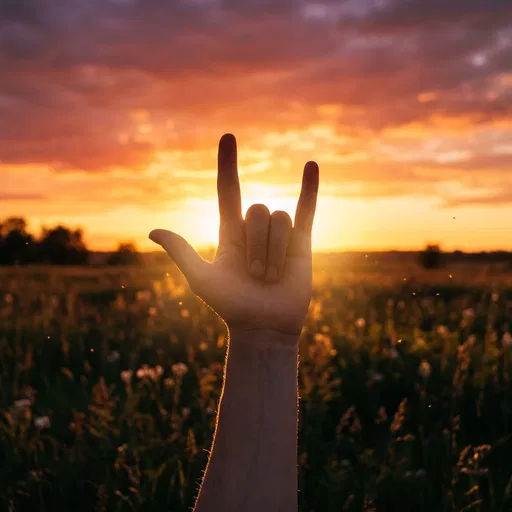 Hand Making I Love You Sign at Sunset