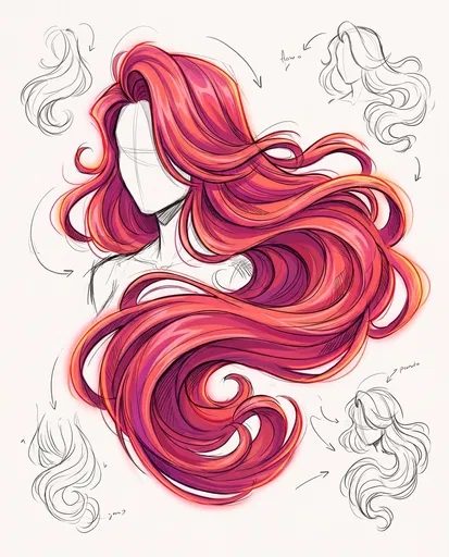 Vibrant Magenta Flowing Hair Concept Sketch