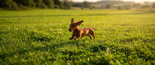 Red Dachshund Puppy Running in Meadow