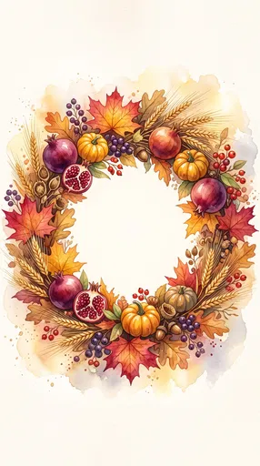 Watercolor Autumn Harvest Wreath Illustration