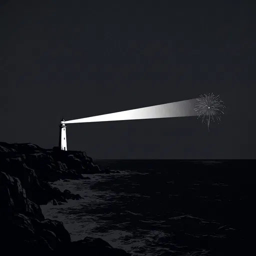 Monochrome Lighthouse Beam Reaching Single Firework