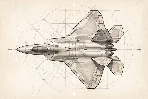 Top-Down Stealth Fighter Technical Drawing
