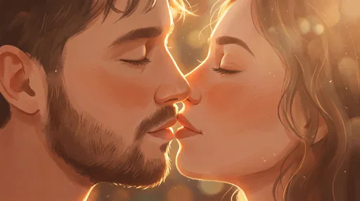 Warm Digital Illustration of Couple Kissing