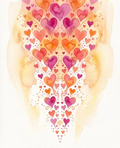 Symmetrical Watercolor Cascading Hearts Illustration