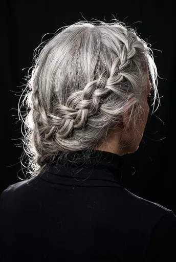 Backlit Silver Crown Braid Against Black