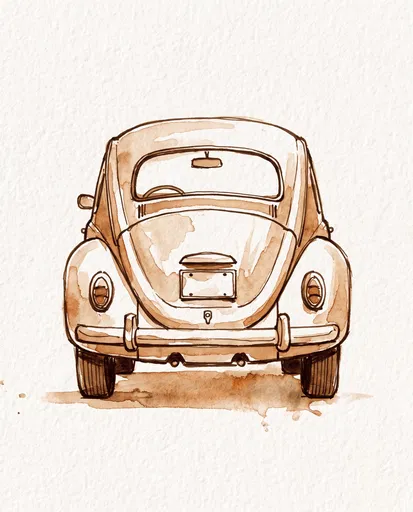Sepia Ink Drawing of Vintage Compact Car