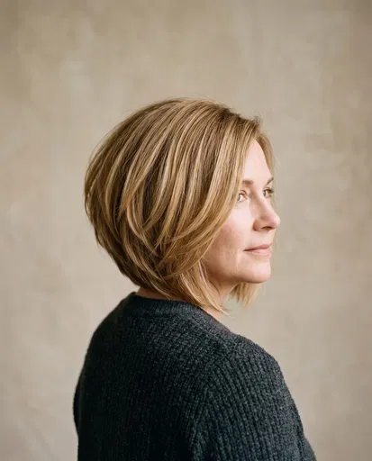 Middle-Aged Woman With Blonde Stacked Bob
