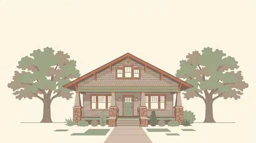 Craftsman Bungalow Flat Architectural Illustration