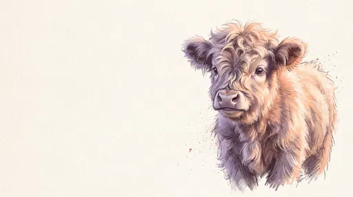 Pastel Highland Calf Illustration with Copy Space
