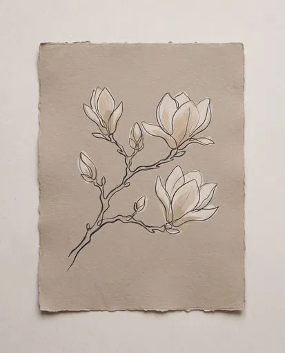 Magnolia Branch Illustration on Textured Paper