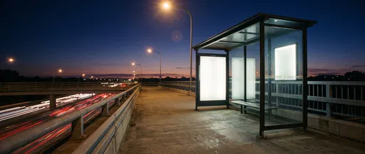 Empty Bus Shelter on Overpass at Dusk