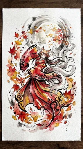 Watercolor Anime Fox Spirit Dancer