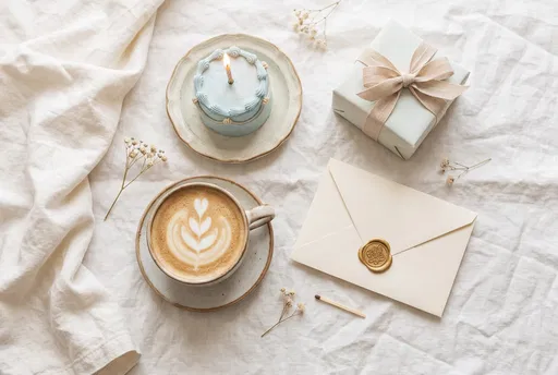 Pastel Birthday Flat Lay with Cake