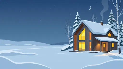 Snowy Timber Cabin at Night Illustration