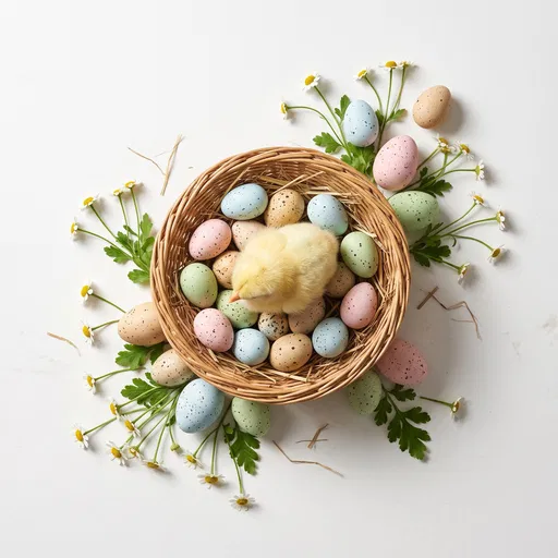 Yellow Chick in Pastel Easter Basket