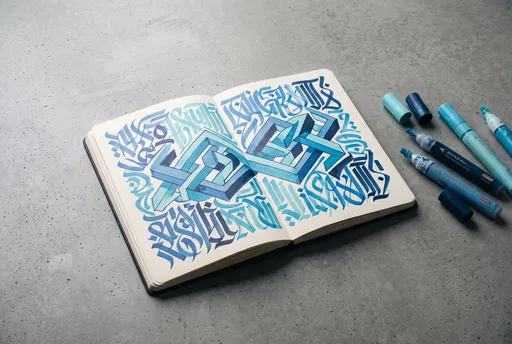 Blue Calligraffiti Sketchbook with Acrylic Markers