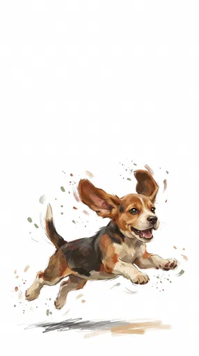 Playful Beagle Puppy Jumping Illustration