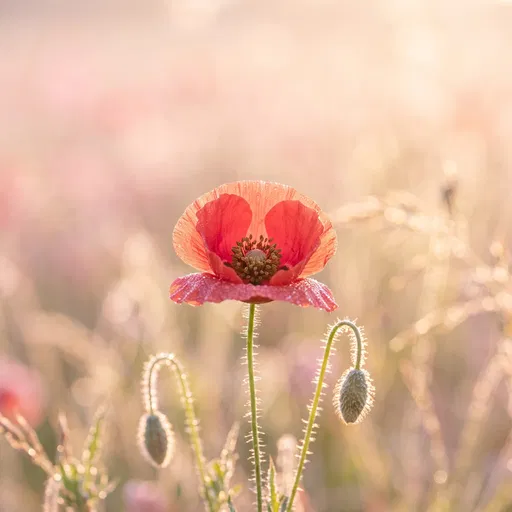 Backlit Red Poppy at Golden Hour