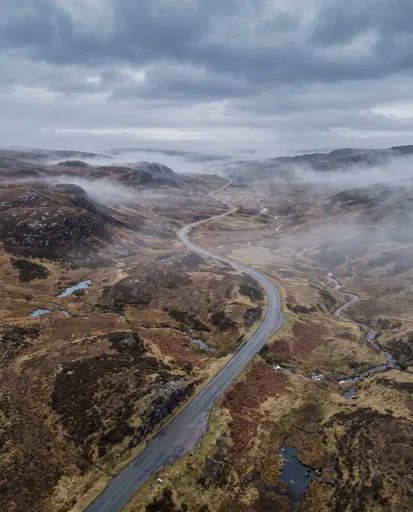 Aerial View of Winding Moorland Road