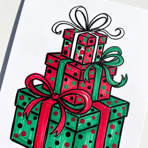 Marker Drawing of Stacked Christmas Gifts