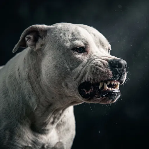 Growling White Dogo Argentino Portrait