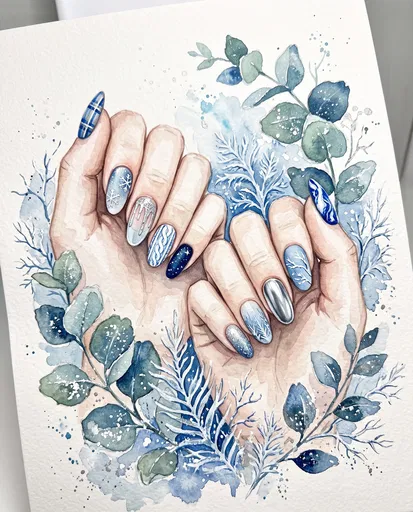 Watercolor Winter Nail Art Illustration
