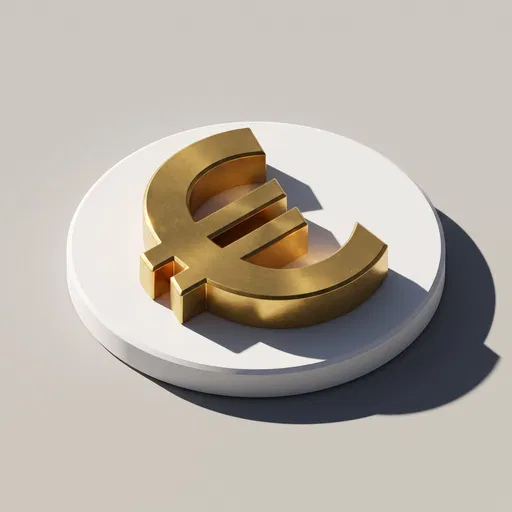 Gold 3D Euro Symbol on White Base