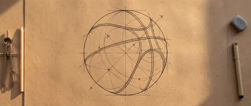 Geometric Basketball Sketch on Kraft Paper