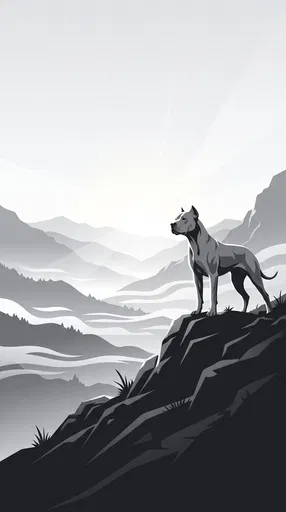 Monochrome Dogo Argentino on Mountain Ridge