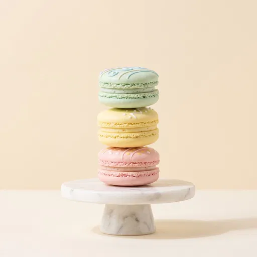 Stacked Pastel Easter Macarons on Marble Stand