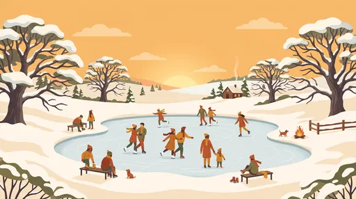 Cozy Winter Ice Skating Pond Illustration