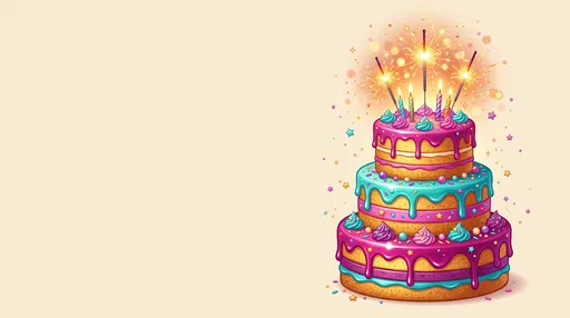Three-Tier Birthday Cake With Sparklers Illustration