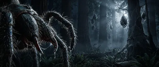 Giant Spider Monster in Dark Misty Forest