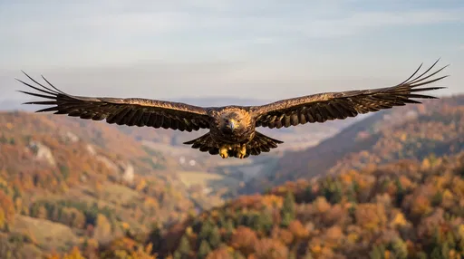 Golden Eagle Flying Over Autumn Valley