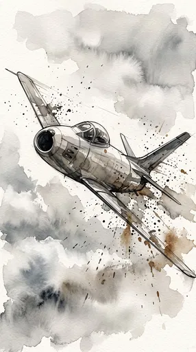 Watercolor Illustration of Vintage Jet Fighter