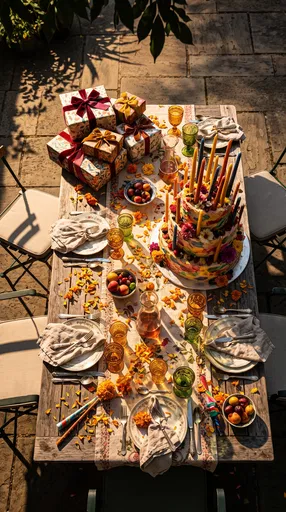 Outdoor Birthday Table With Tiered Cake