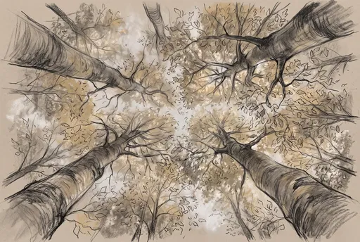 Low Angle Autumn Tree Canopy Charcoal Sketch