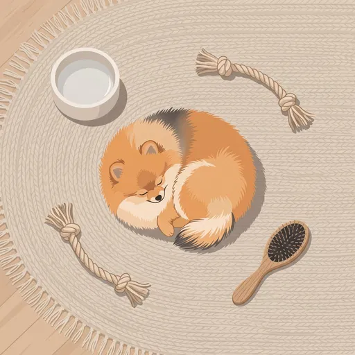 Sleeping Pomeranian Puppy Top View Illustration