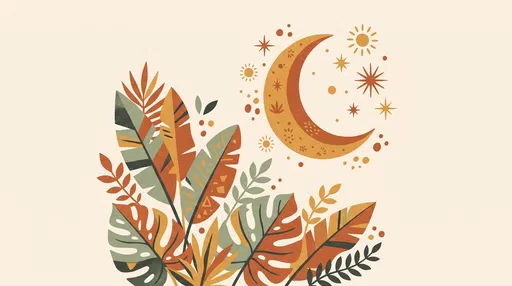 Boho Crescent Moon and Botanical Leaves