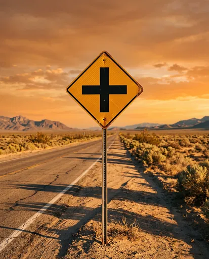 Yellow Crossroad Sign on Desert Highway