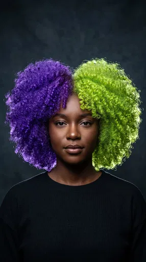 Woman With Purple and Green Afro