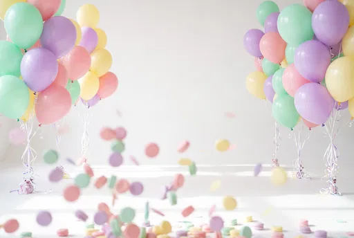 Pastel Balloons and Falling Macarons Background