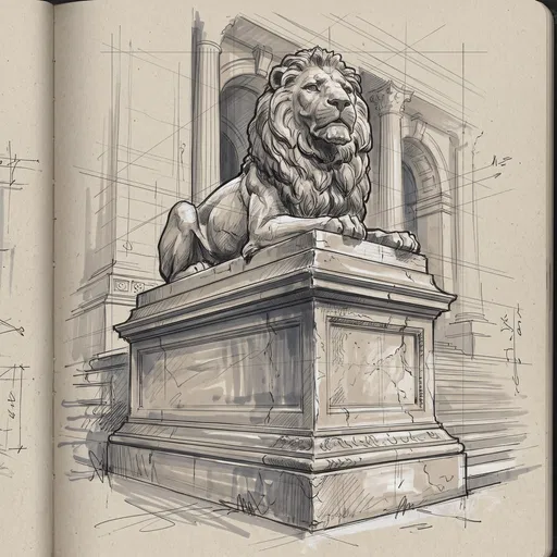 Architectural Sketch of Stone Lion Statue